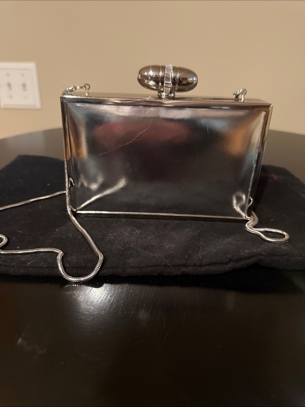 Carlisle Metallic Silver Evening Clutch with Chain Strap